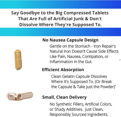 Iron Repair Simply Natural Iron Supplement Low FODMAP Capsules 90 Count