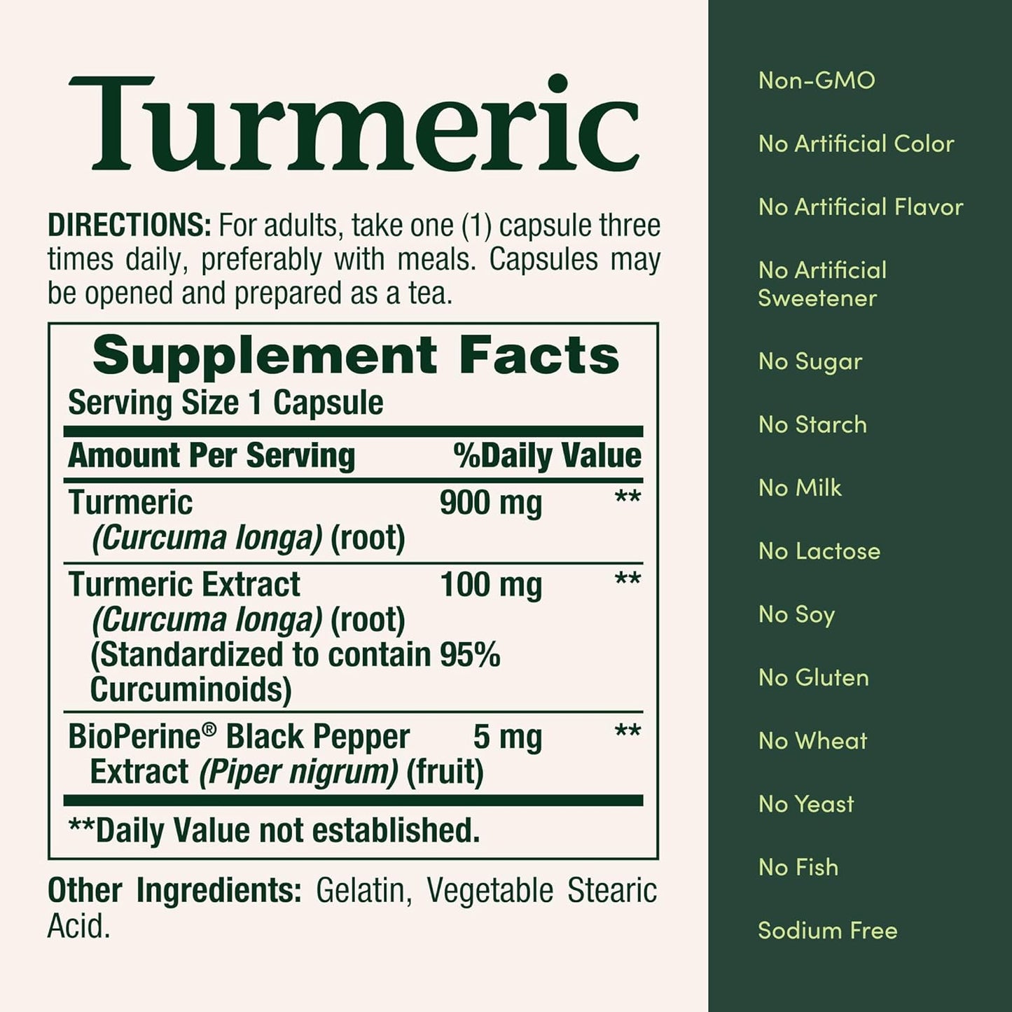 Nature's Bounty Turmeric Supplement with Black Pepper Extract 1000 mg 60 Capsules