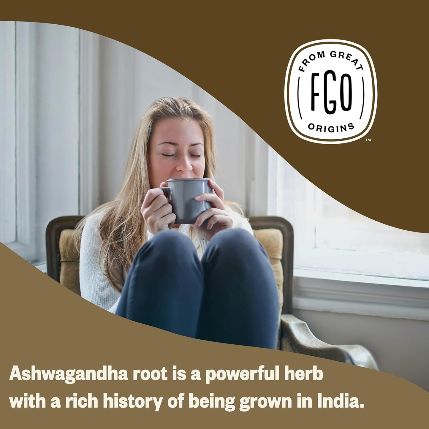 FGO Organic Ashwagandha Tea Bags Caffeine Free 100 Count