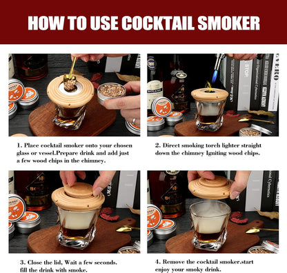 Cocktail Smoker Kit with Torch and Whiskey Stones Beech Wood Set