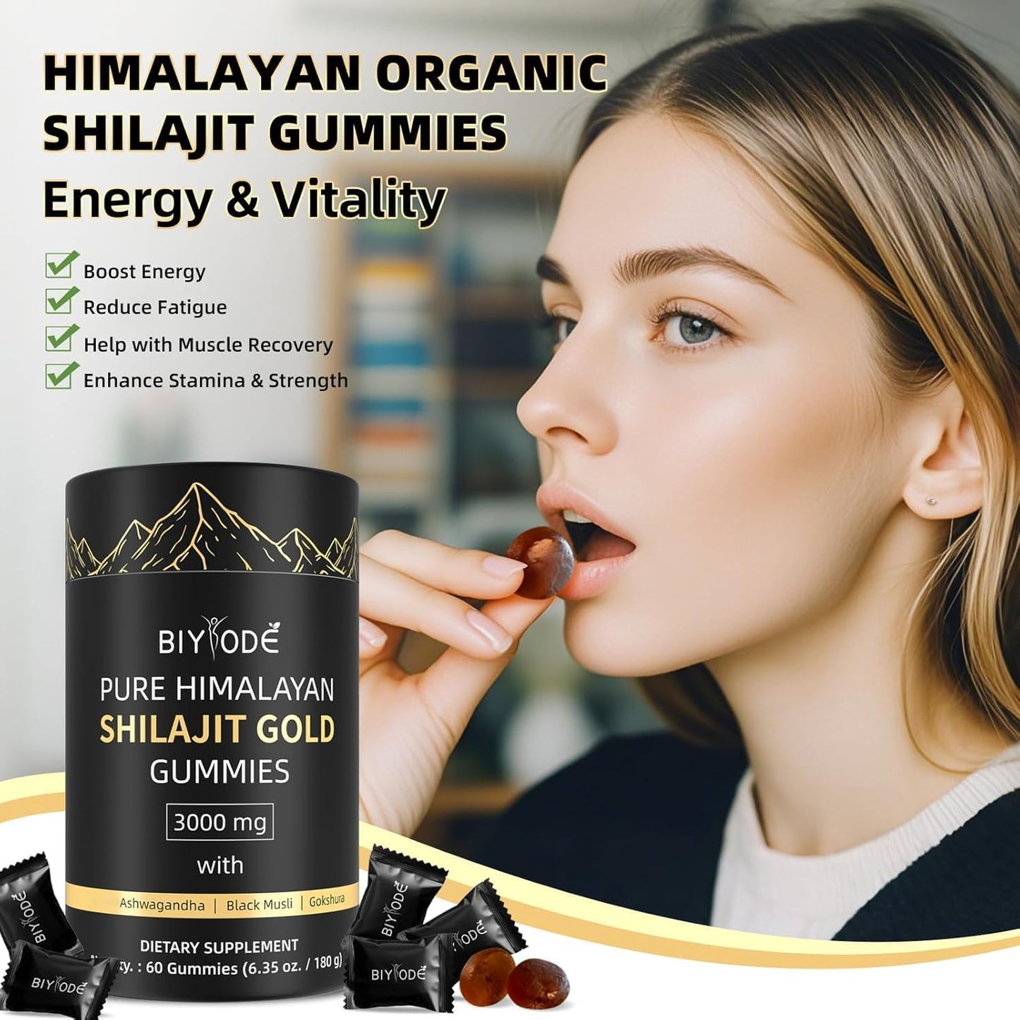 Shilajit Gummies with Ashwagandha Gokshura Fulvic Acid No Added Sugar