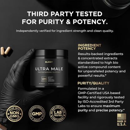 ULTRA MALE Testosterone Booster for Men 96,045mg with Shilajit, Black Maca, Ashwagandha & Tongkat Ali – Male Vitality Support Capsules