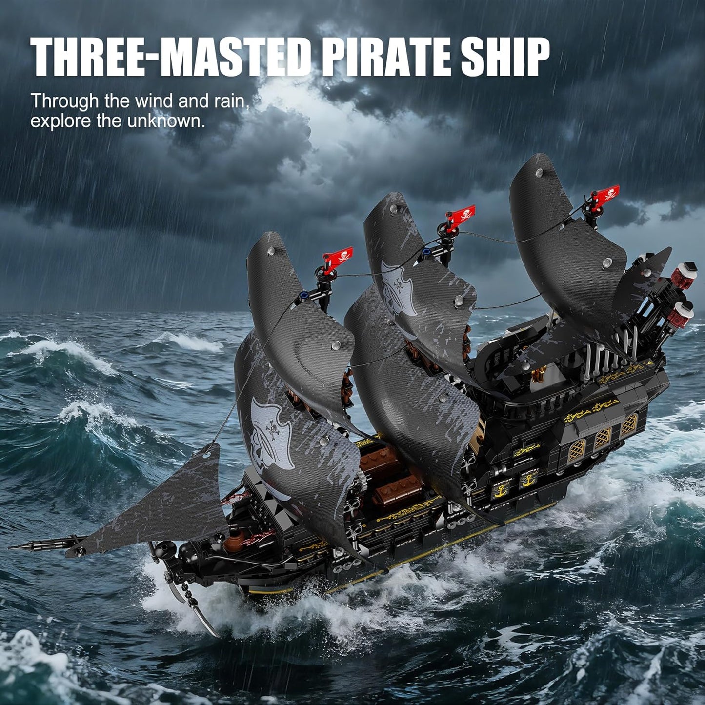 Pirate Ship Building Sets with Lights,MOC Black Pearl Ships Building Blocks for Adults,Pirate Boat Building Toys,Collectible for Home Decor,Valentine Day Birthday Gift for Boys 8-14(2288Pcs)