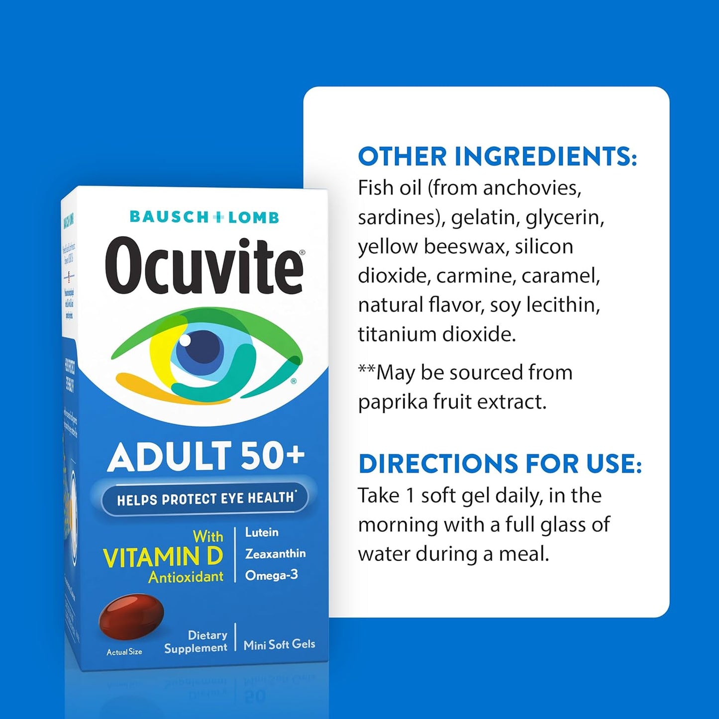 Ocuvite 50+ Eye Vitamin & Mineral Supplement – Omega-3, Lutein, Zeaxanthin, Vitamins C & E, Zinc, 50 Softgels