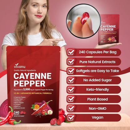 VivoNu Cayenne Pepper Softgels Vitamin E D3 K2 Grape Seed Hawthorn Beetroot Berberine