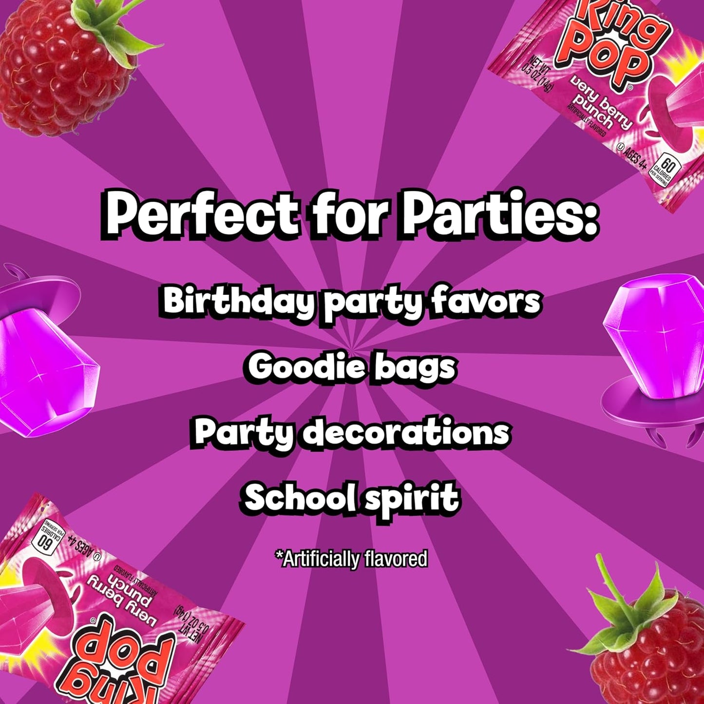 Ring Pop Very Berry Punch Flavored Hard Candy Lollipops 30 Count