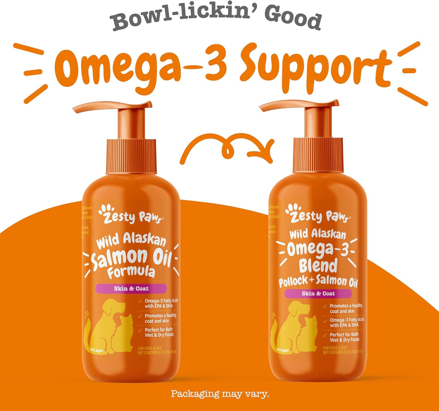 Zesty Paws Wild Alaskan Omega-3 Blend – Pollock & Salmon Oil for Dogs & Cats, 8.5 oz