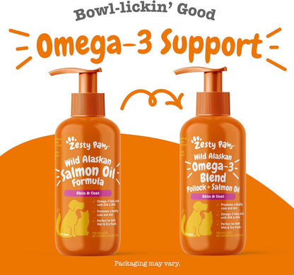 Zesty Paws Wild Alaskan Omega-3 Blend – Pollock & Salmon Oil for Dogs & Cats, 8.5 oz