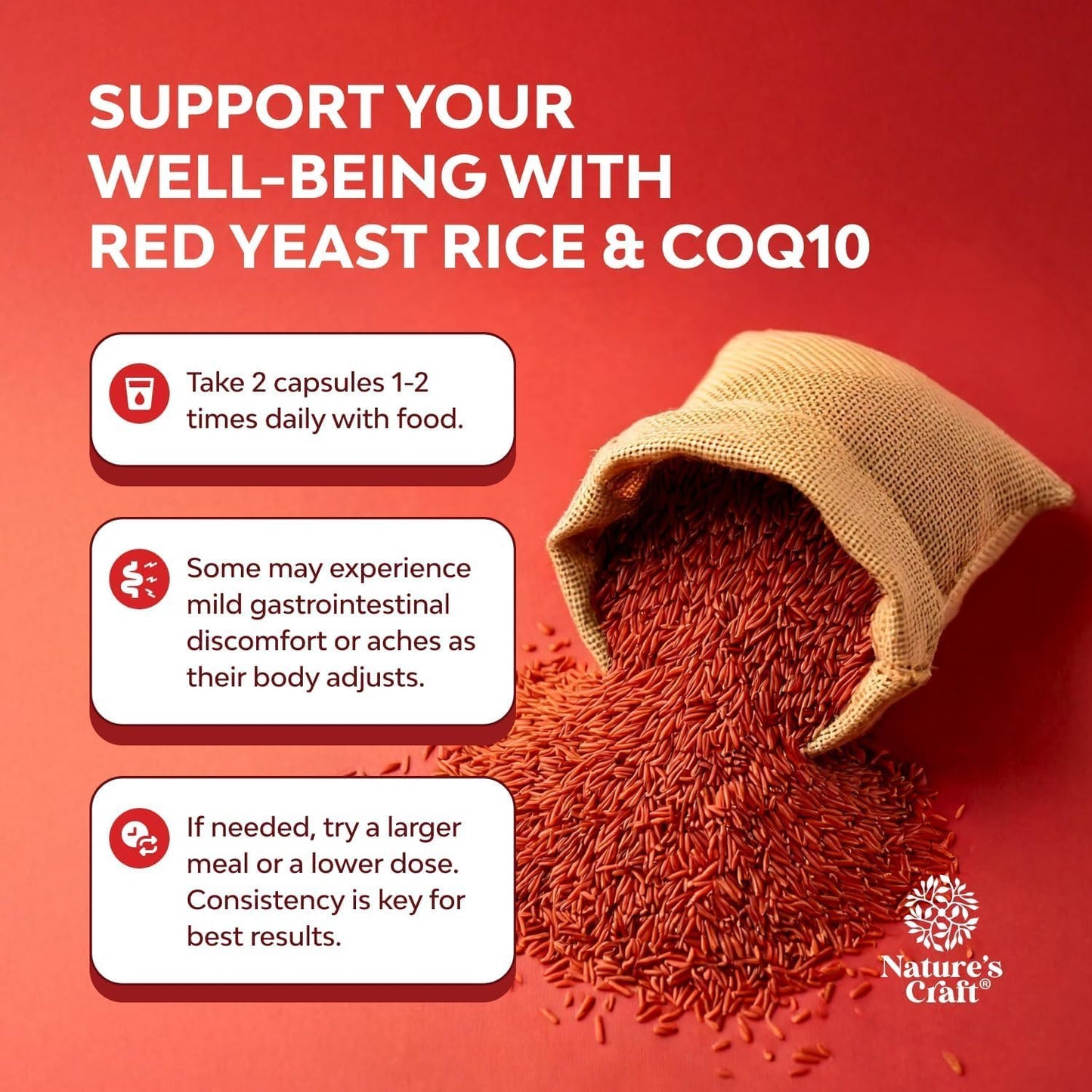 Natures Craft Red Yeast Rice with CoQ10 Capsules 1200 mg 120 Count