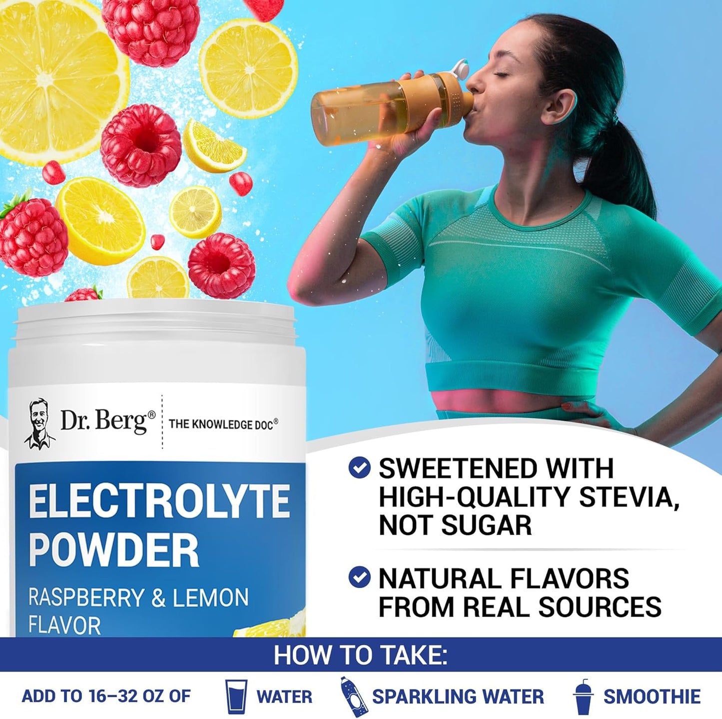 Dr. Berg Zero Sugar Electrolyte Powder Raspberry Lemon 100 Servings