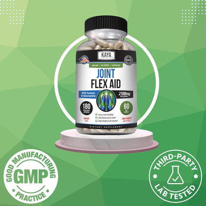 Kaya Naturals Flex Aid Turmeric Capsules Glucosamine Boswellia MSM 180 Count