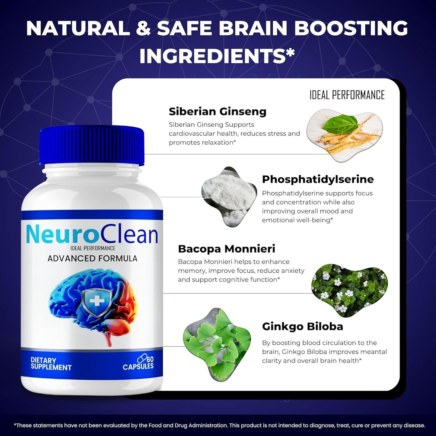 Neuro Clean Brain and Memory Support Supplement Capsules 60 Count