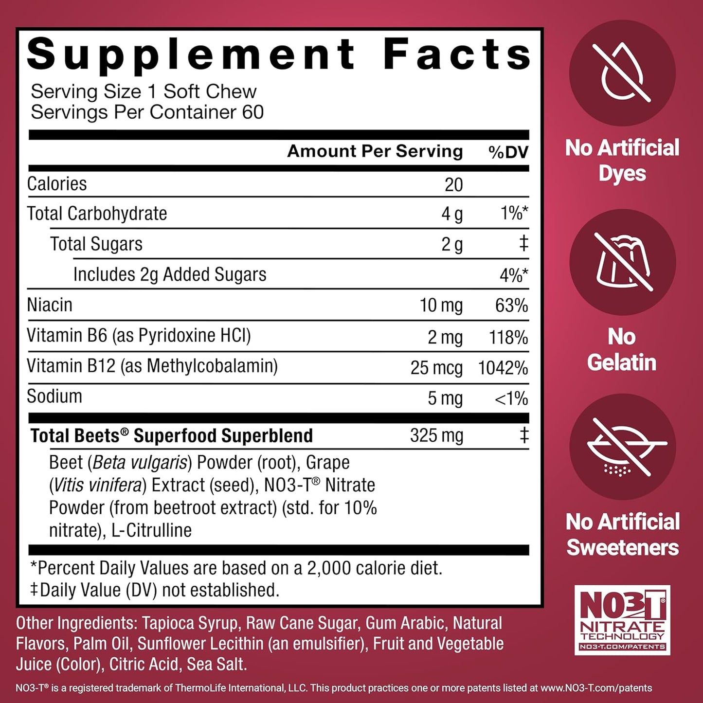 Force Factor Total Beets Soft Chews Beetroot Nitrates L Citrulline Grapeseed Extract 60 Count