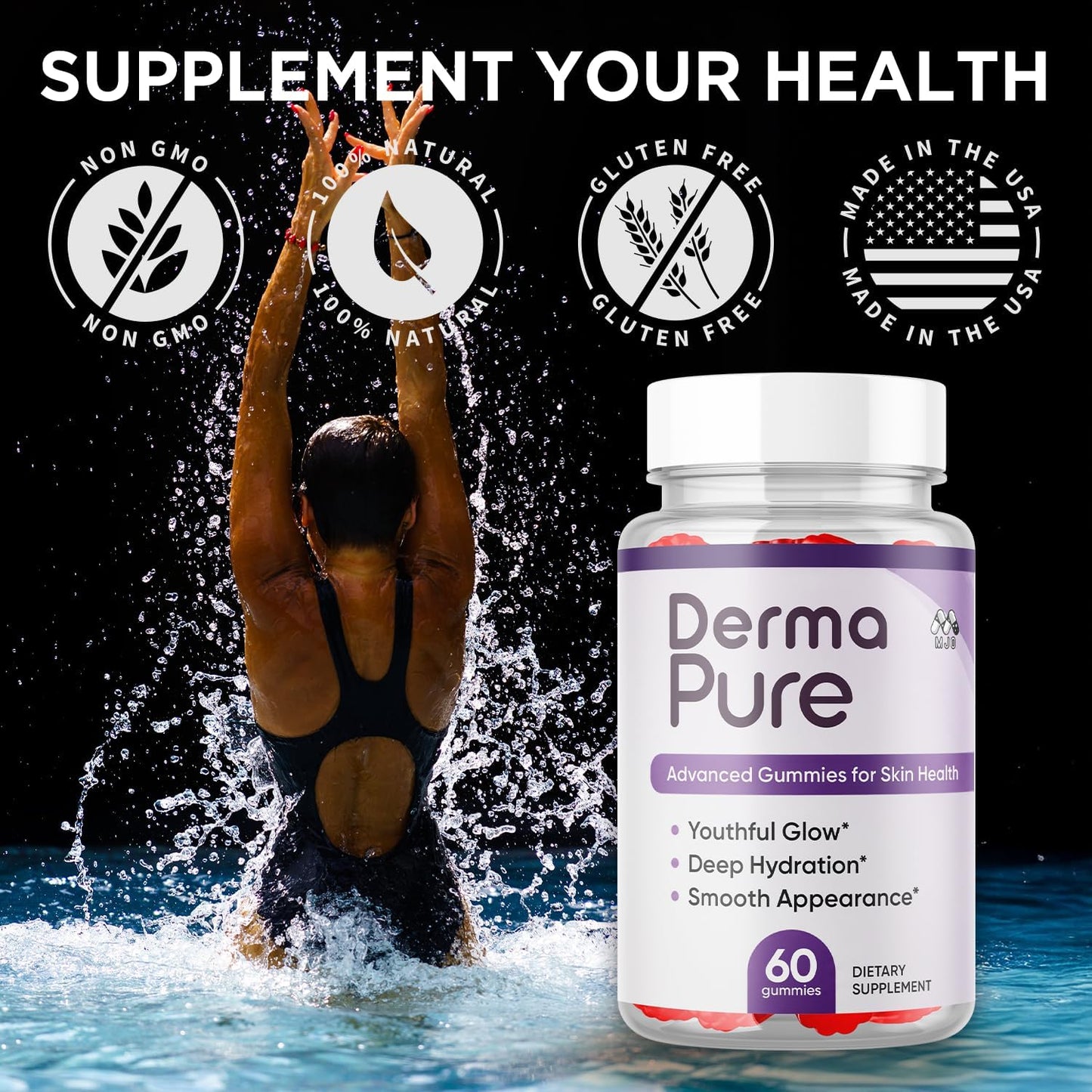 Derma Pure Supplement Gummies with Natural Ingredients 120 Gummies (2 Pack)
