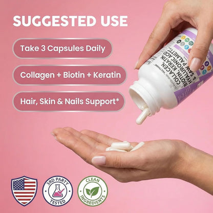 Clean Nutraceuticals Collagen Biotin Keratin Hair Skin Nails 90 Capsules