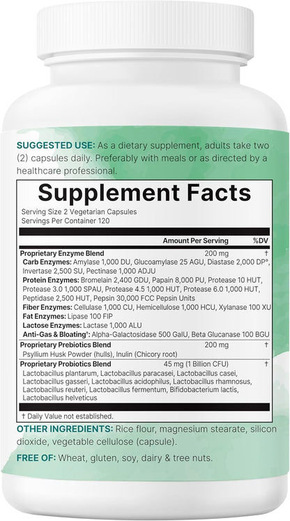 Super Enzymes with Prebiotics & Probiotics Veggie Capsules 240 Count