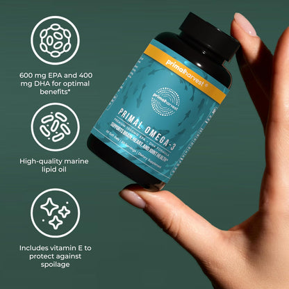 Primal Harvest Omega 3 Fish Oil 1000 mg EPA DHA Softgels 30 Servings