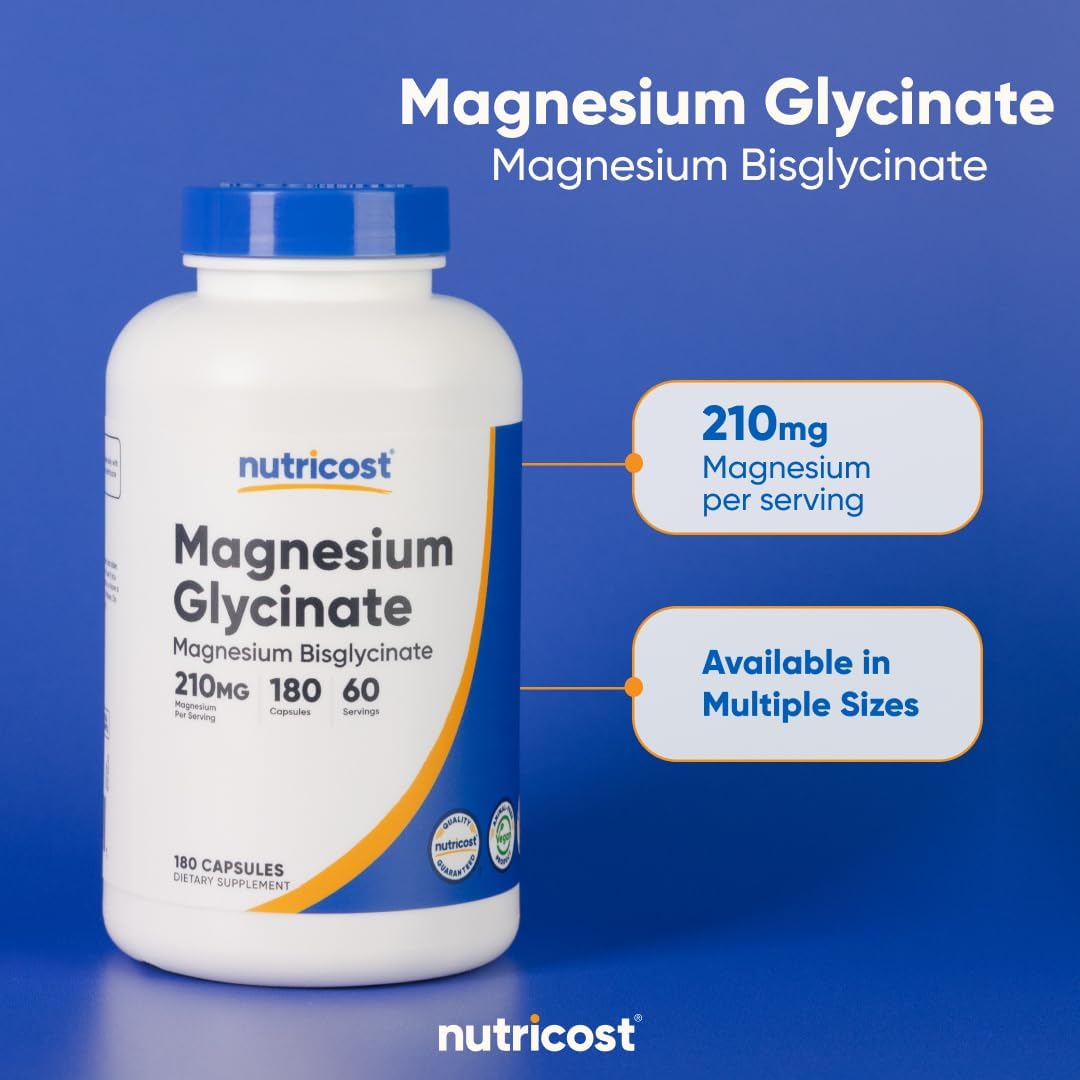 Nutricost Magnesium Glycinate Capsules 210 mg per Serving 180 Count