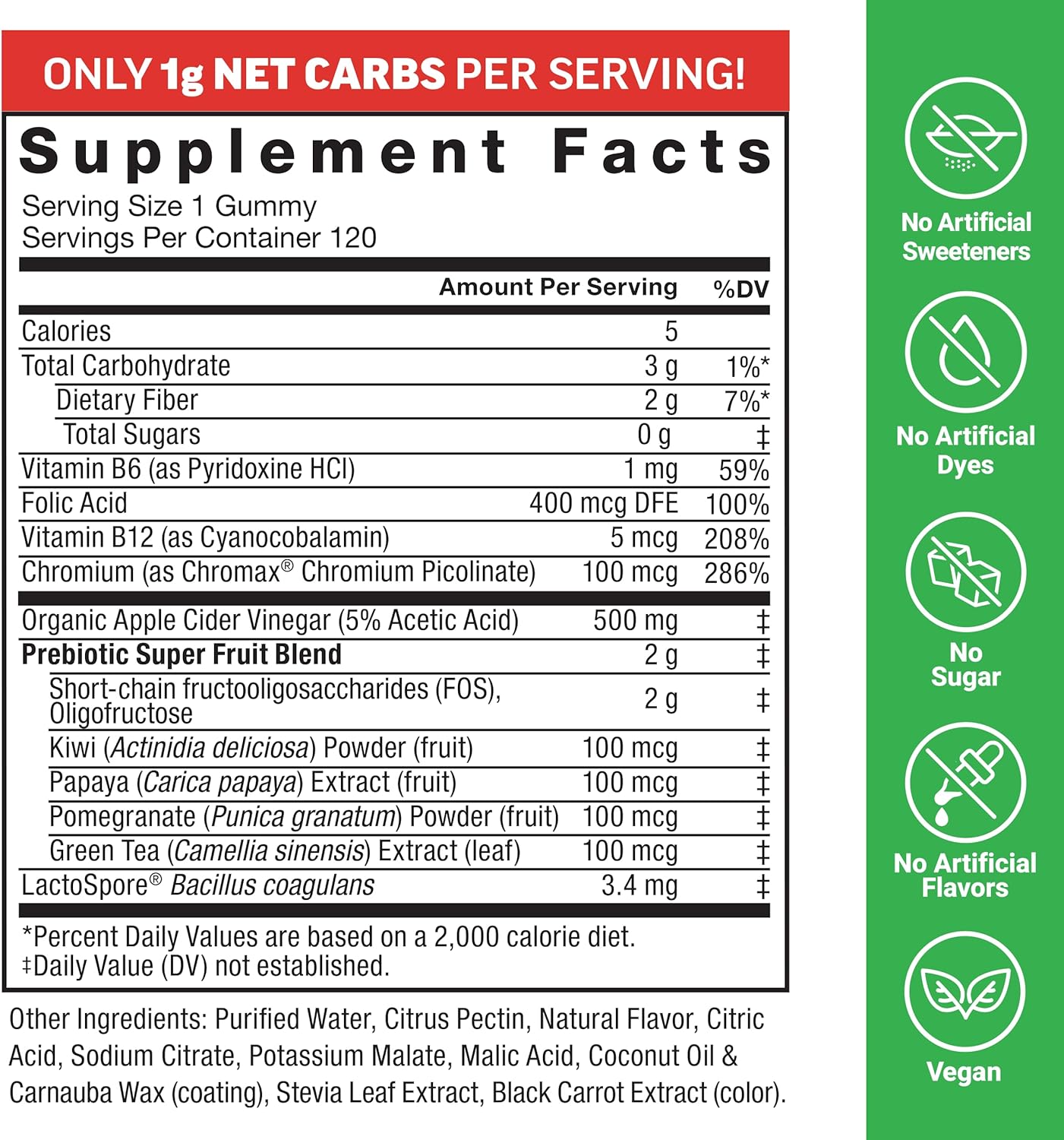 Force Factor ProbioSlim Keto ACV Gummies Apple Cider Vinegar Probiotics 120 Count