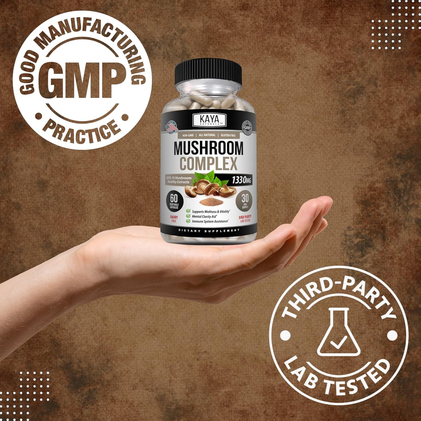 Kaya Naturals Mushroom Complex Capsules 1330 mg Per Serving 60 Count