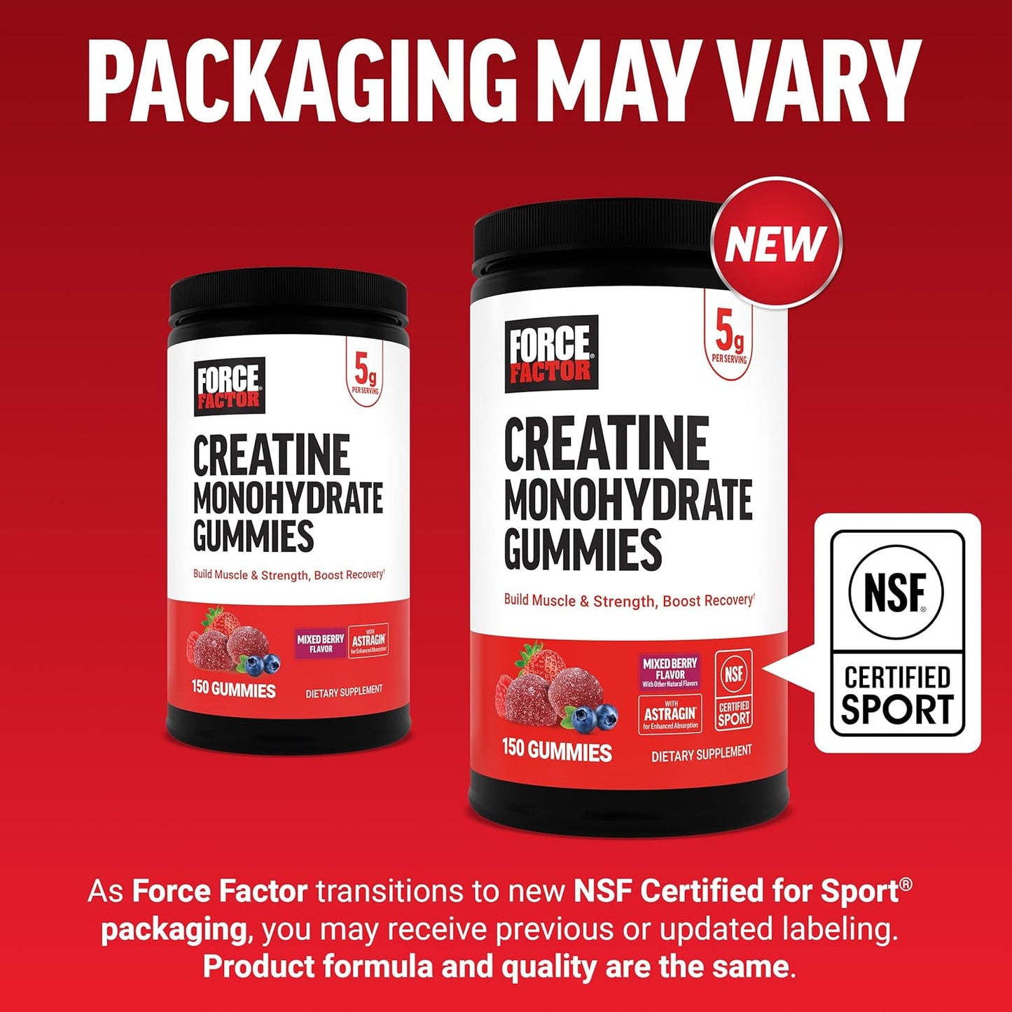 Force Factor Creatine Monohydrate Gummies 5 g Mixed Berry 150 Count