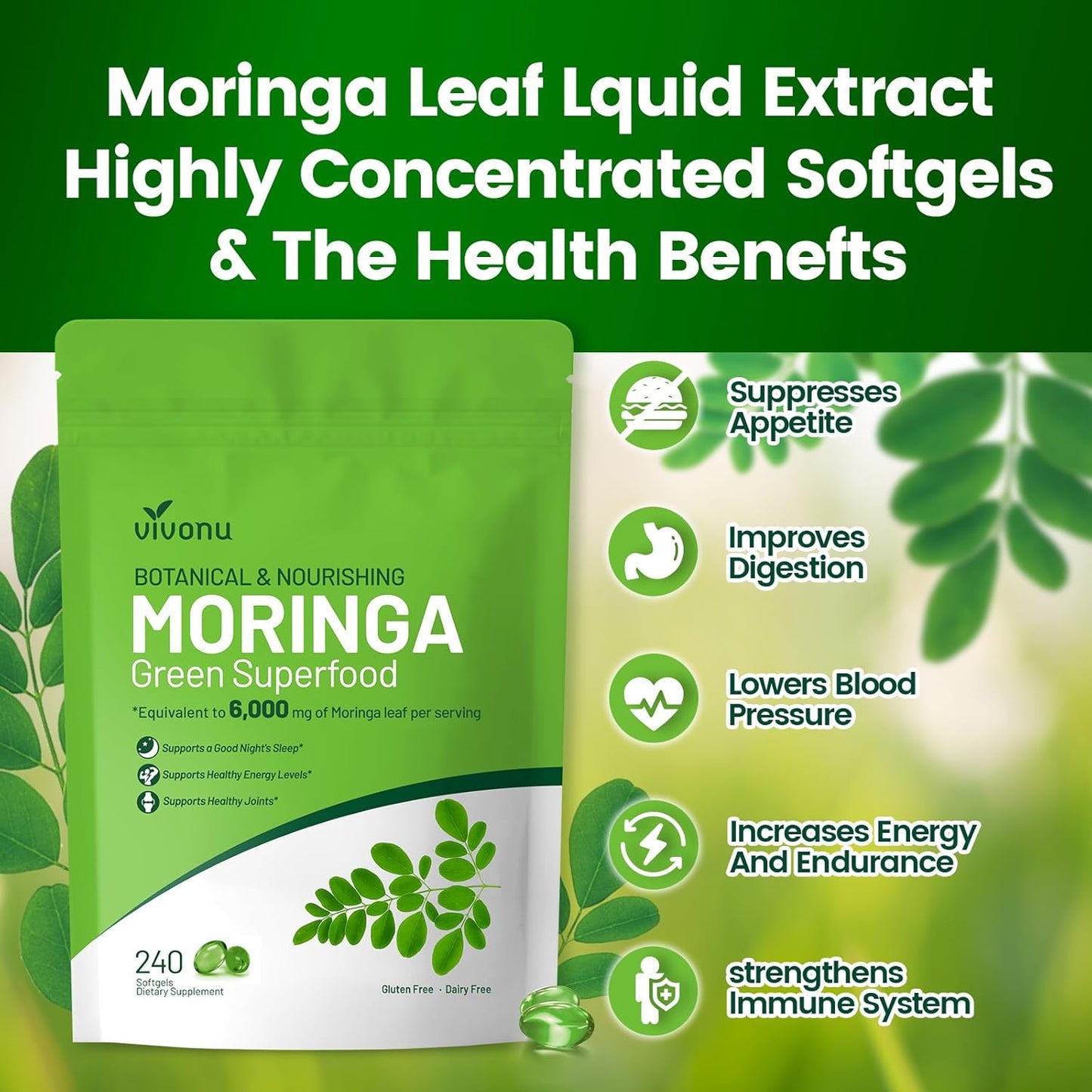Pure Moringa Softgels Liposomal Extract 30:1 High Absorption 120 Day Supply