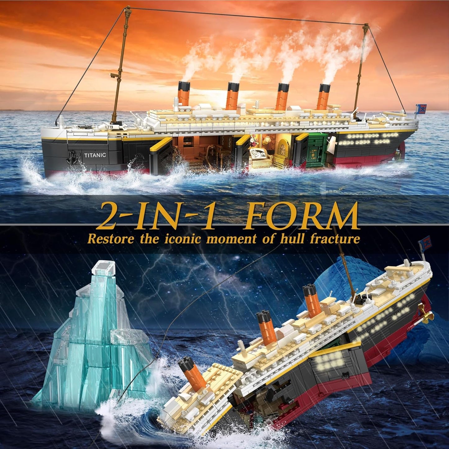Titanic Building Block Set Ship Model with Glacier Light Strip 2288 Pieces
