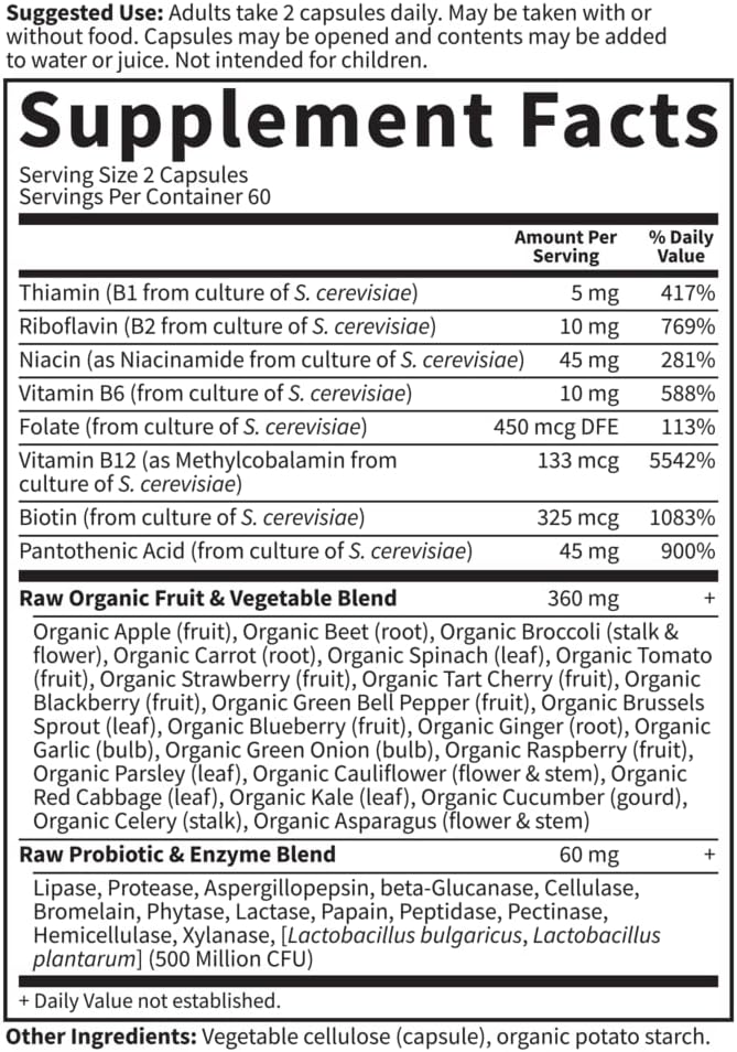 Garden of Life Vitamin B Complex 120 Vegan Capsules – High Potency B6, Folate & B12 with Probiotics for Energy & Metabolism