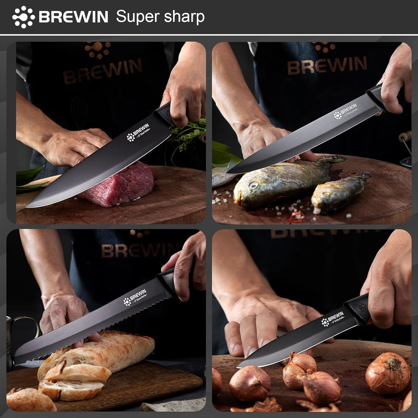 Brewin Kitchen Knife Set with Universal Knife Block Dishwasher Safe