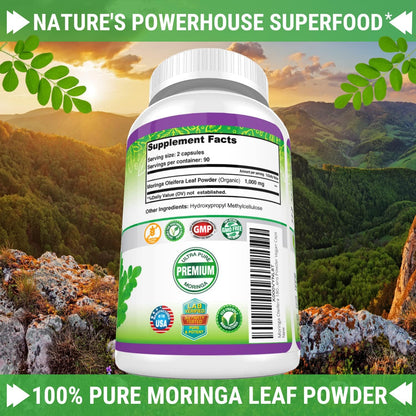 Fresh Healthcare Moringa Capsules Pure Leaf Powder Non-GMO 180 Count