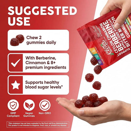 Sugar Savior Berberine Cinnamon ACV Gummies Turmeric Ginseng Vitamins 60 Count
