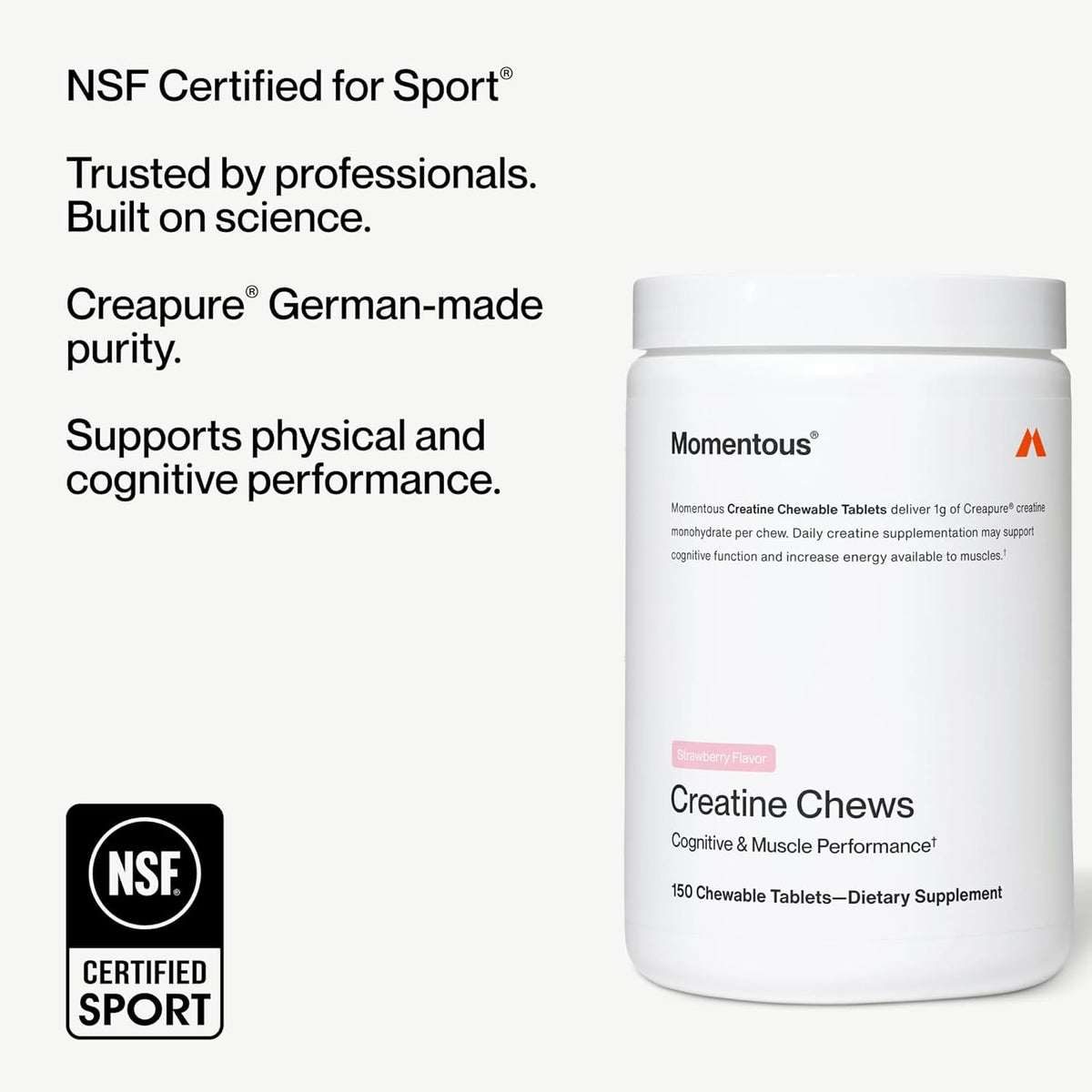 Momentous Creatine Monohydrate Chews Strawberry 150 Servings
