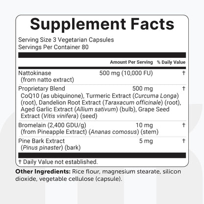 Micro Ingredients Nattokinase 10,000 FU with CoQ10, Turmeric, Aged Garlic & Pine Bark – Non-GMO, Lab Tested, 240 Veg Capsules