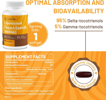 Liposomal Vitamin E Tocotrienols 1000 mg 95% Delta 5% Gamma Capsules