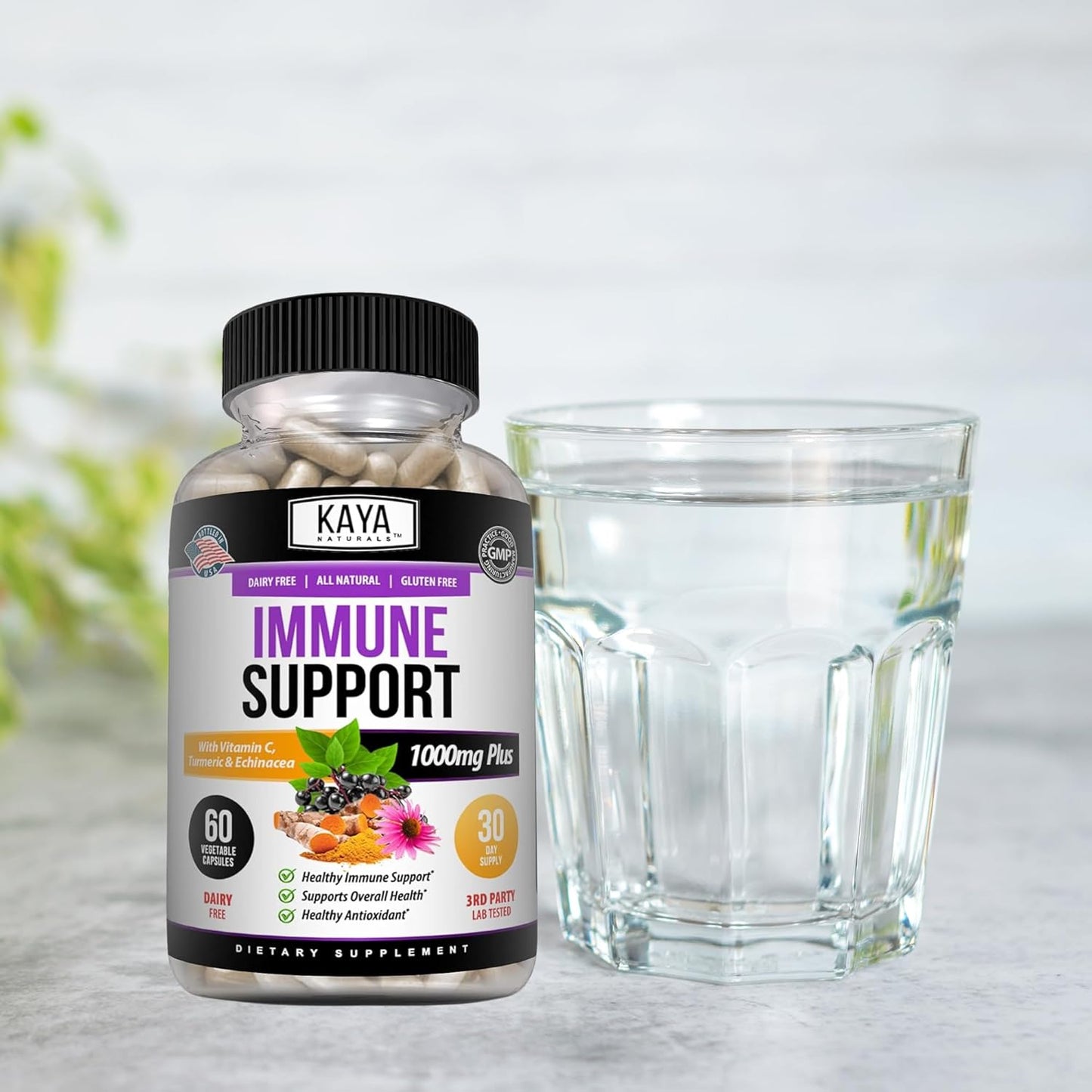 Kaya Naturals Elderberry Capsules Zinc Vitamin C Probiotics Turmeric 60 Count