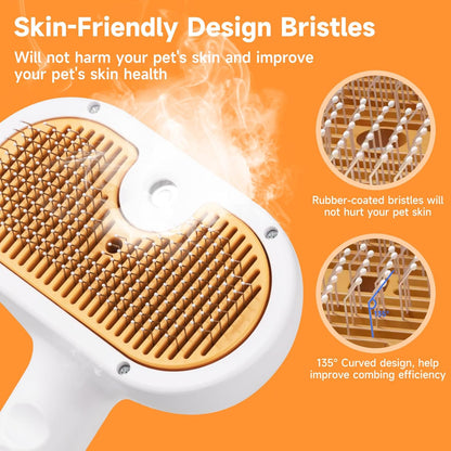 Pet Steam Brush 3-in-1 Hair Removal Comb for Dogs & Cats with Waterless Shampoo