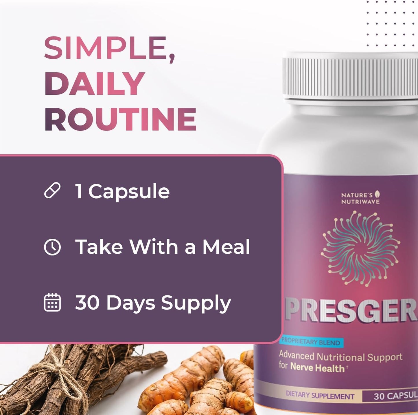 Presgera Magnesium Glycinate, Turmeric & Alpha Lipoic Acid Supplement 30 Capsules