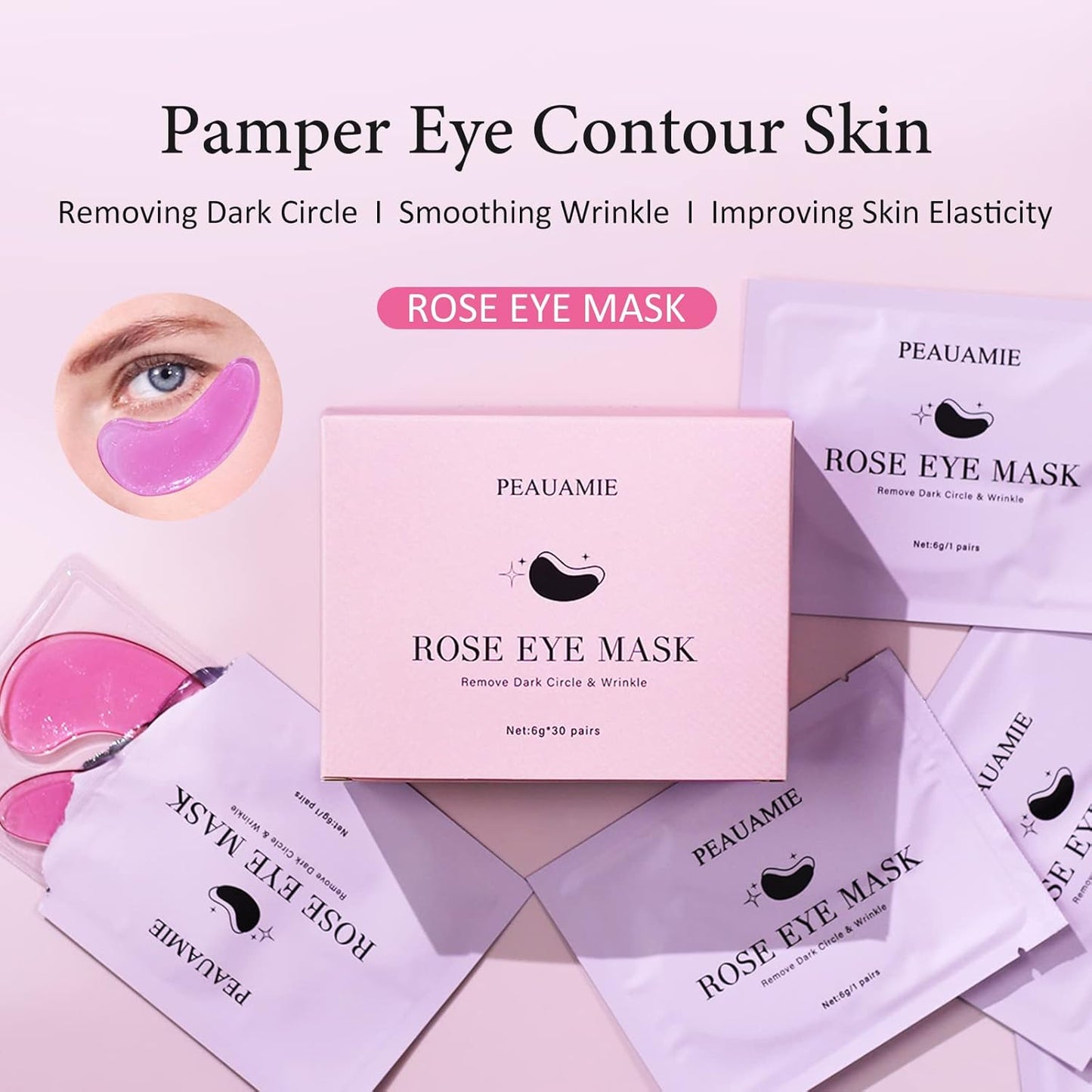 PEAUAMIE Rose Under Eye Patches 30 Pairs
