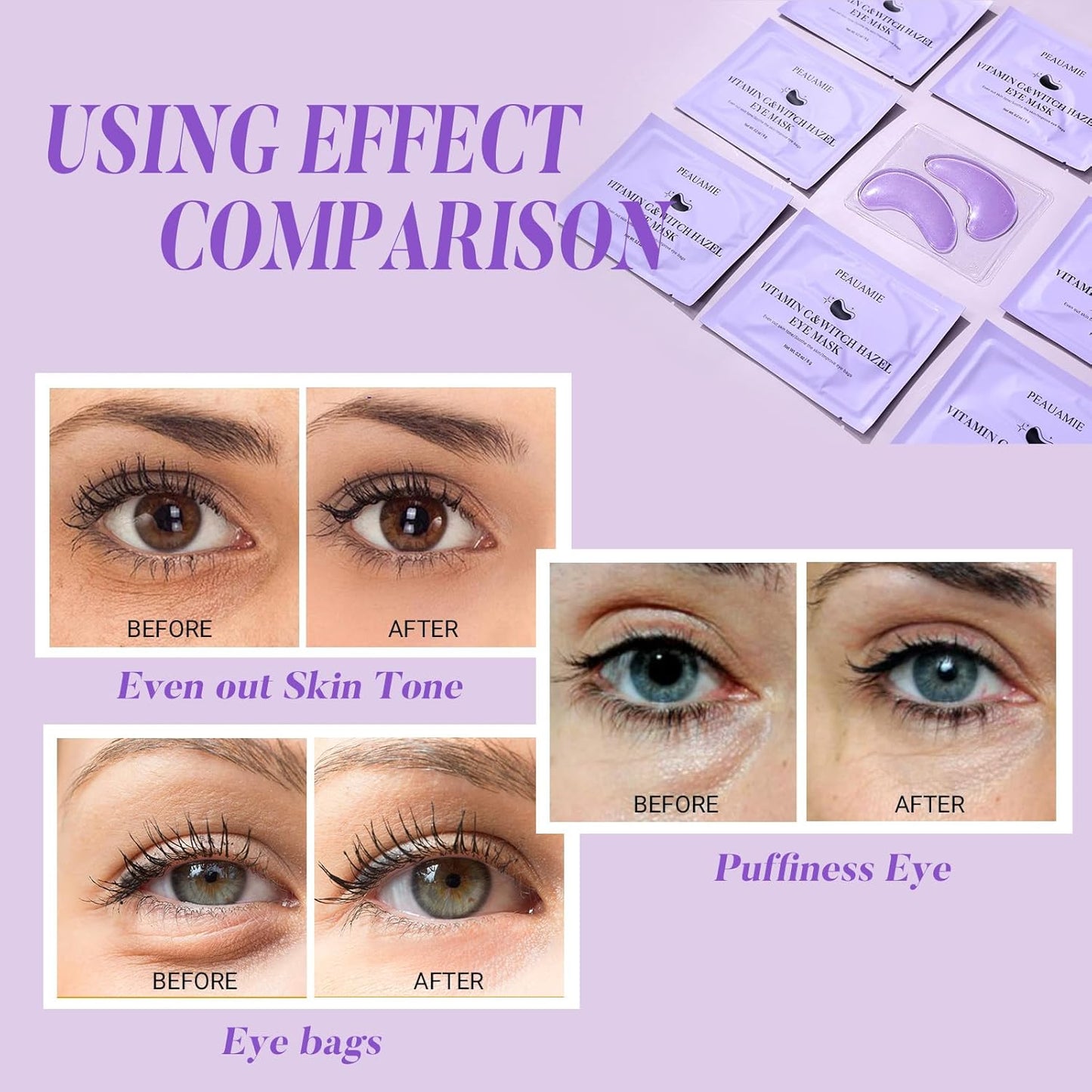 PEAUAMIE Under Eye Patches with Vitamin C & Witch Hazel 30 Pairs