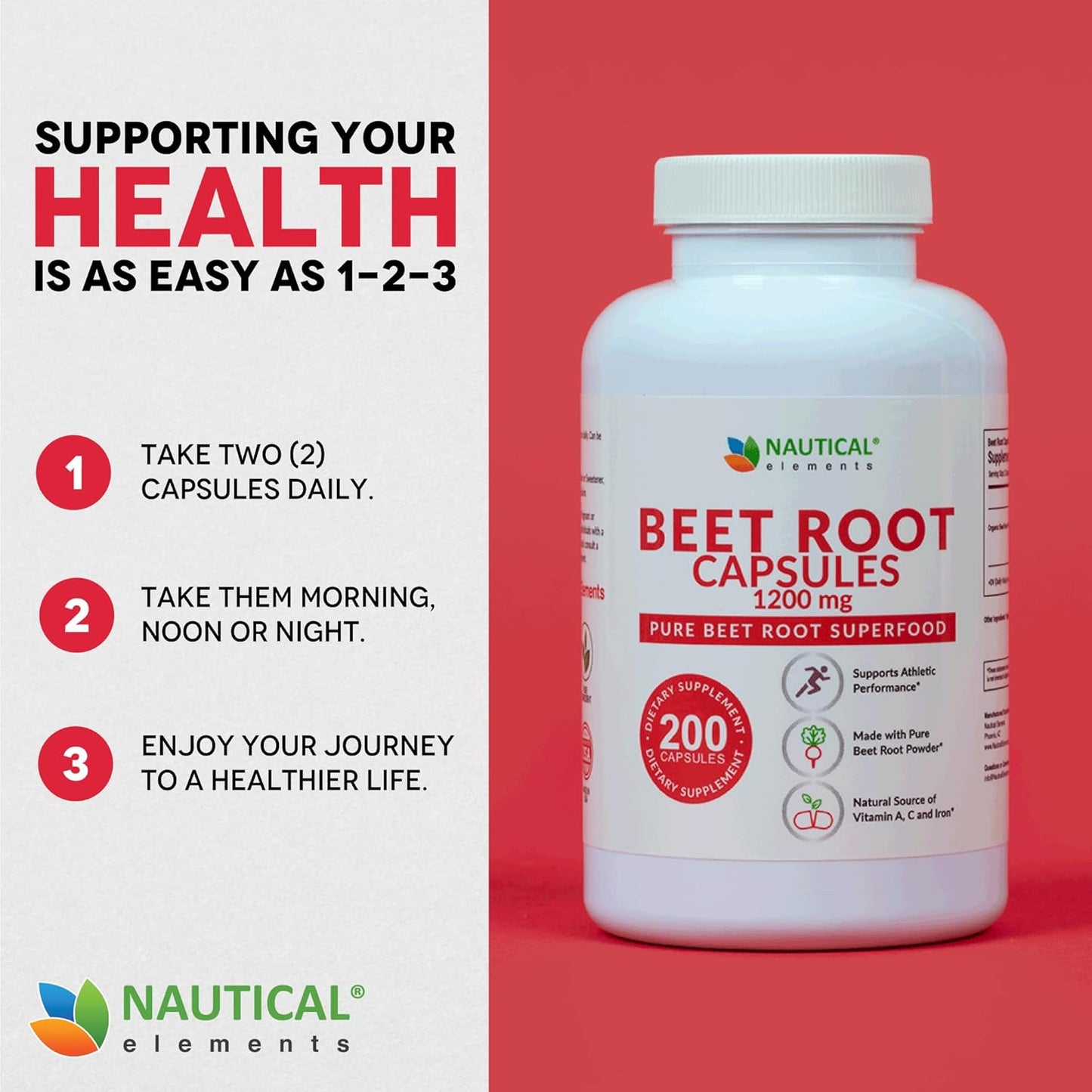 Beet Root Capsules 1200 mg Beetroot Powder Non GMO Gluten Free 200 Count