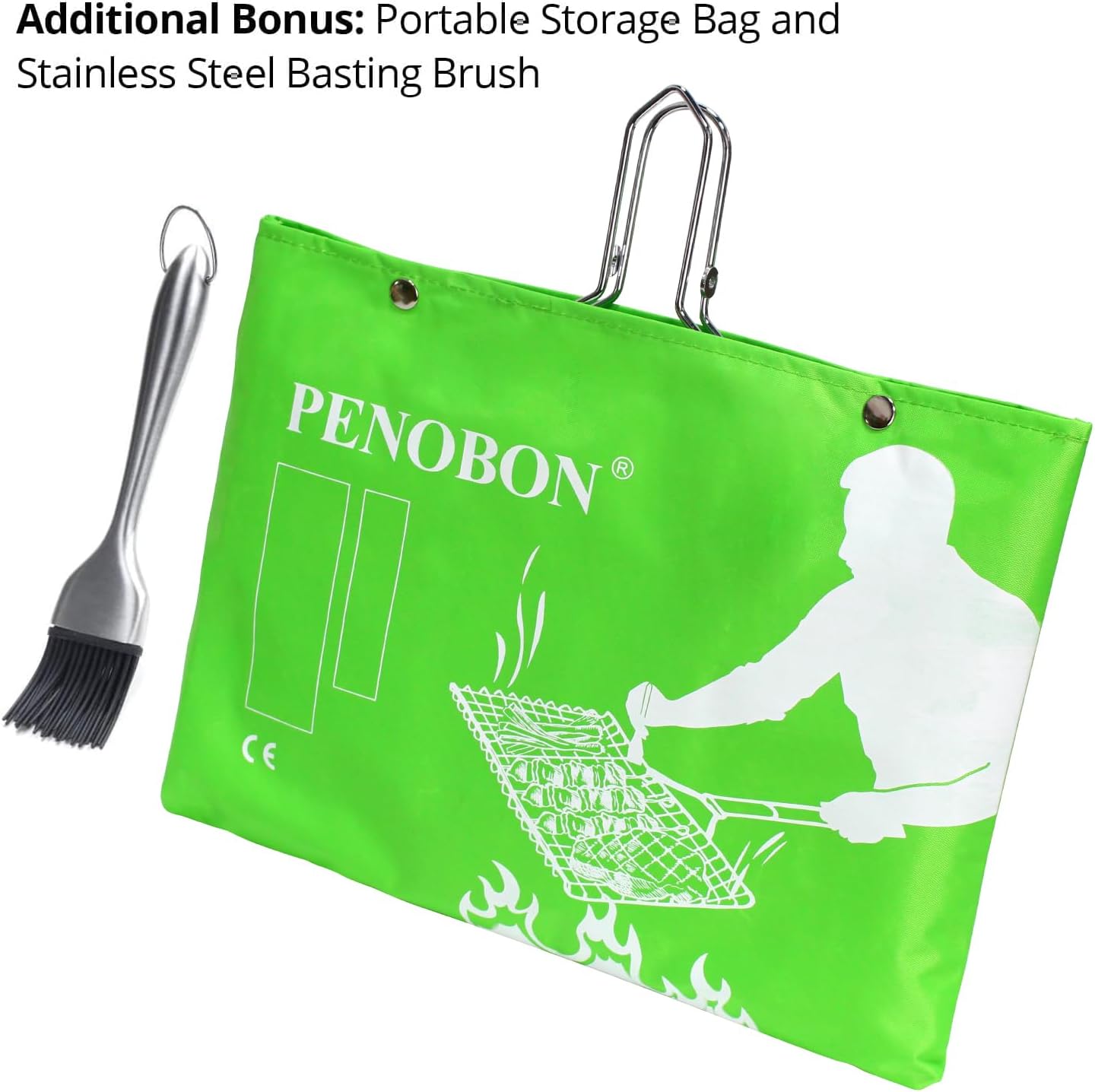 Fish Grilling Basket Stainless Steel Folding BBQ Basket with Removable Handle