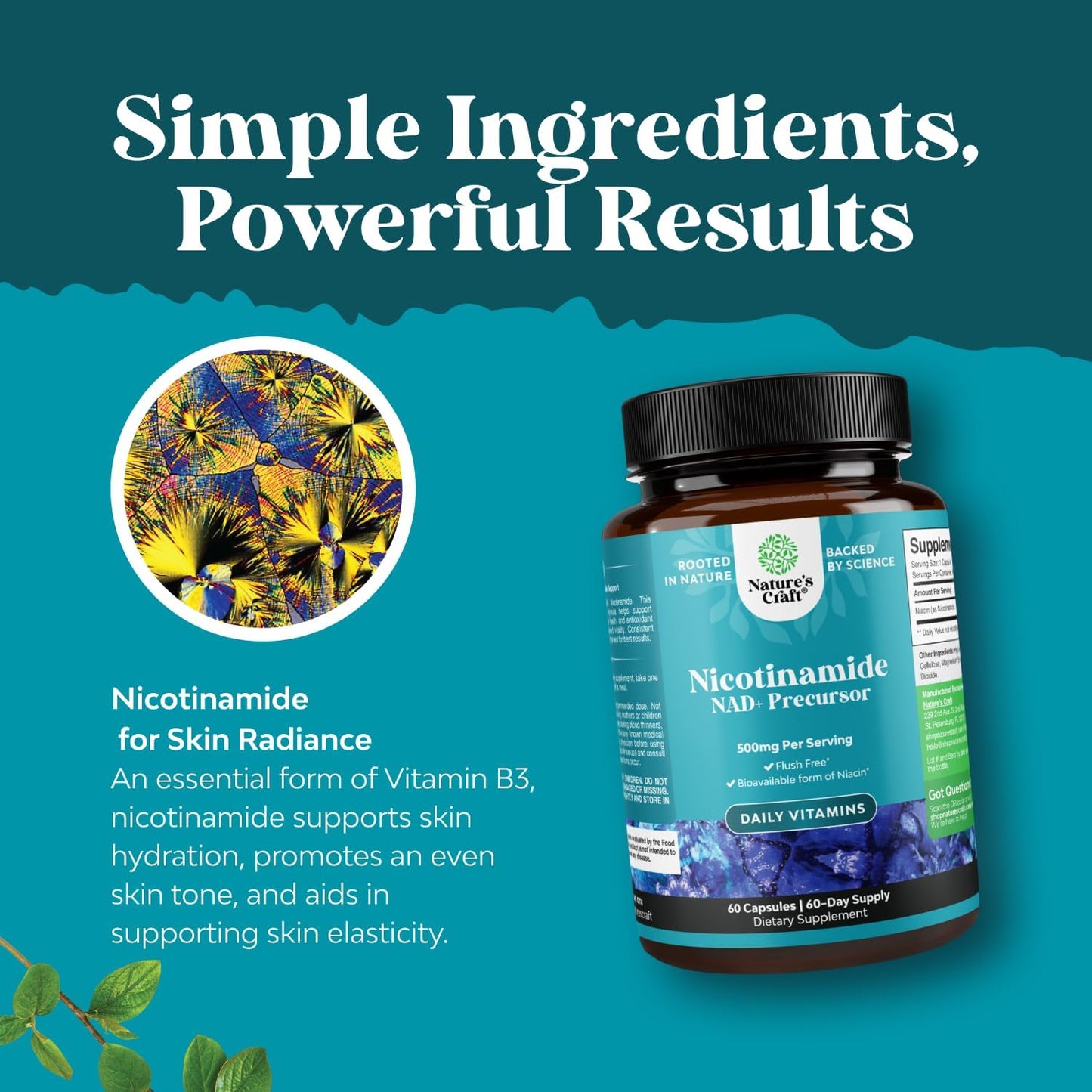 Vitamin B3 Niacinamide 500 mg Capsules Flush Free Nicotinamide 60 Count