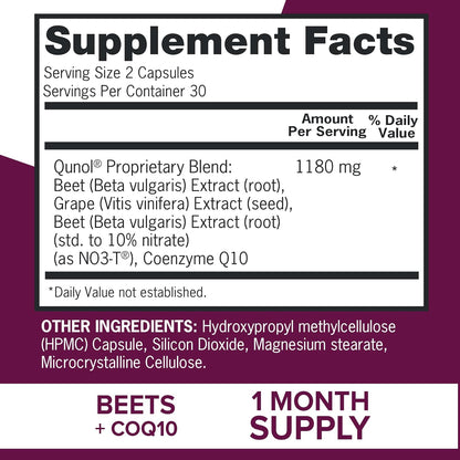 Qunol Beet Root, CoQ10 & Grape Seed Extract Capsules – 60 Count (Pack of 2)