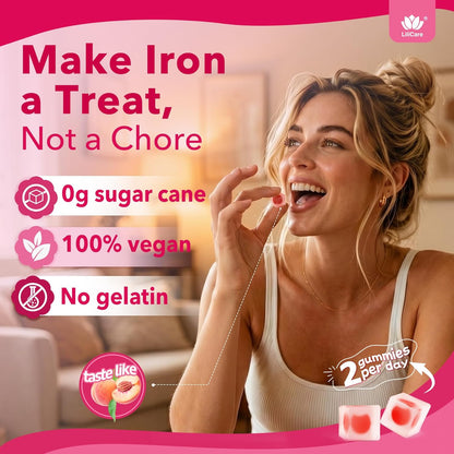 Iron Gummies for Women 25 mg with Vitamin C Beet Root B12 and Folate 60 Count
