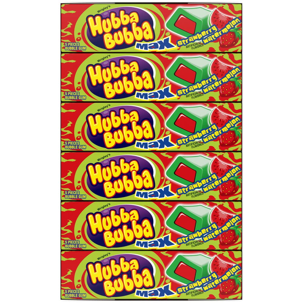 Hubba Bubba Max Strawberry Watermelon Bubble Gum 18 Packs 5 Pieces Each