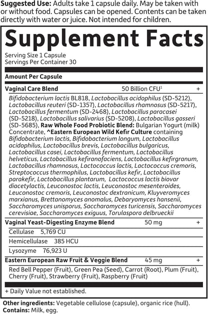 Garden of Life Raw Probiotics Vaginal Care 50 Billion CFU 38 Strains Vegetarian Capsules 30 Count
