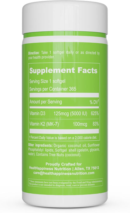 UpNourish Liposomal Vitamin D3 5000 IU K2 MK-7 100 mcg Mini Softgels 365 Count