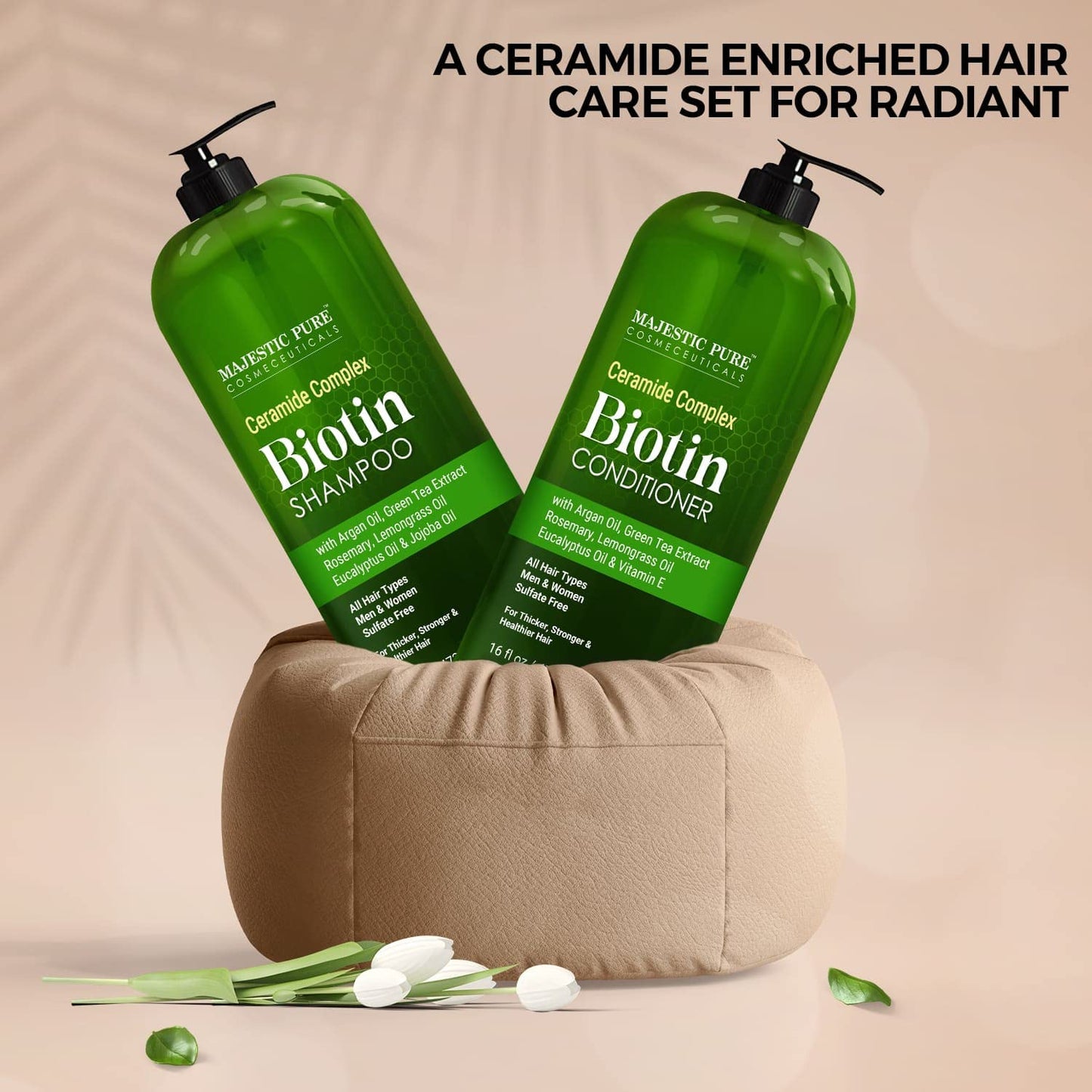 Majestic Pure Biotin Shampoo and Conditioner Set Sulfate Free 16 fl oz