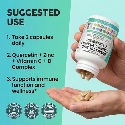 Q Defend Quercetin Capsules Zinc Vitamin C D Elderberry Blend 60 Count