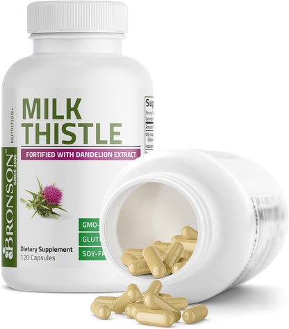Bronson Milk Thistle & Dandelion Extract Capsules – Silymarin Liver Support Supplement, 120 Count
